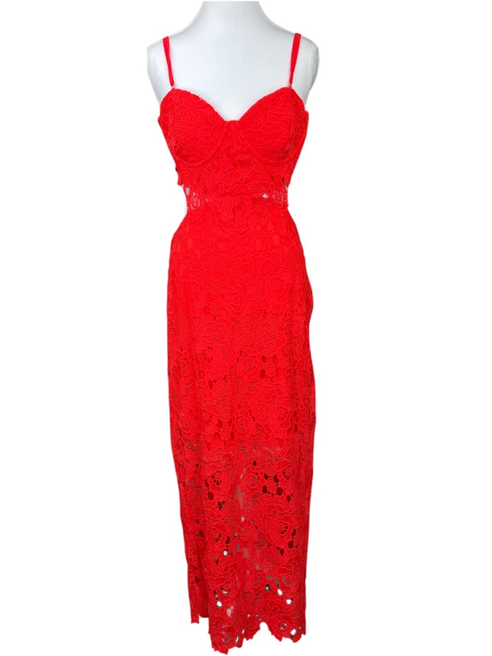 NWT Amable by Mable Lace Cutout Midi Dress Large Red Bodycon Cocktail Party